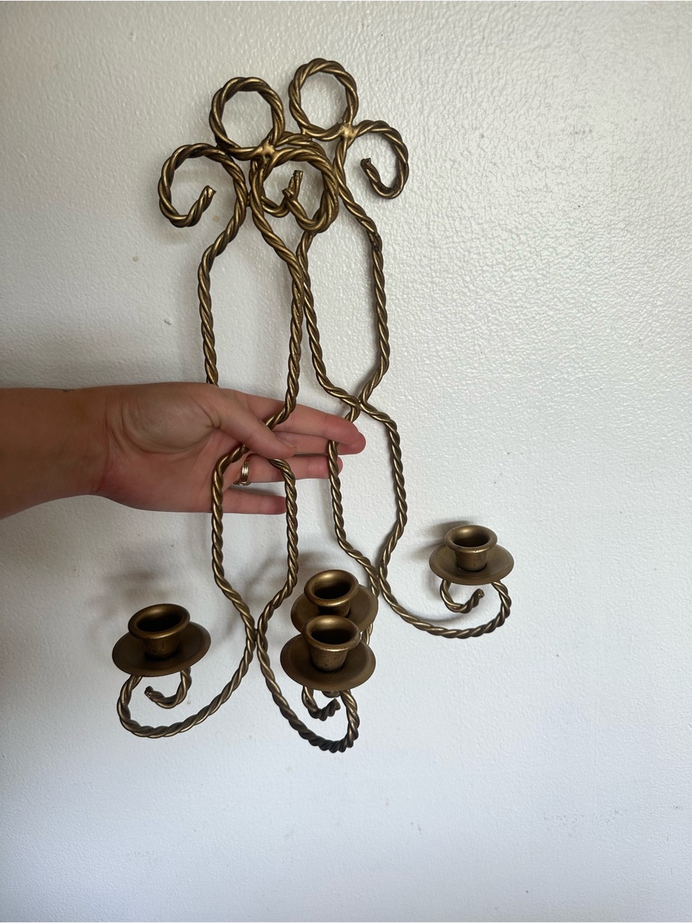 MCM vintage Twisted Metal Homco double Candle Sconce - Gold